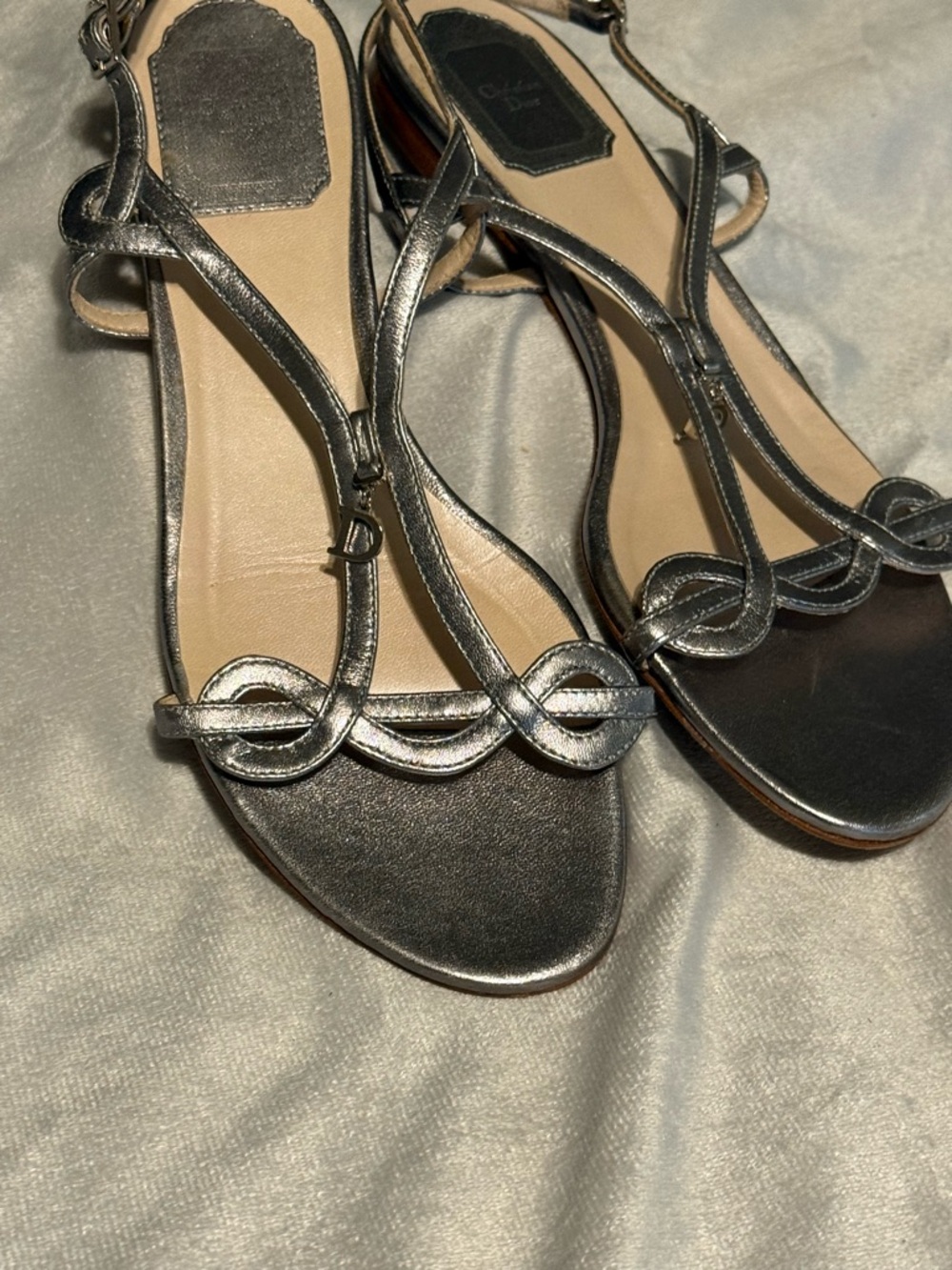 Metallic Silver Women's T-Strap Sandals